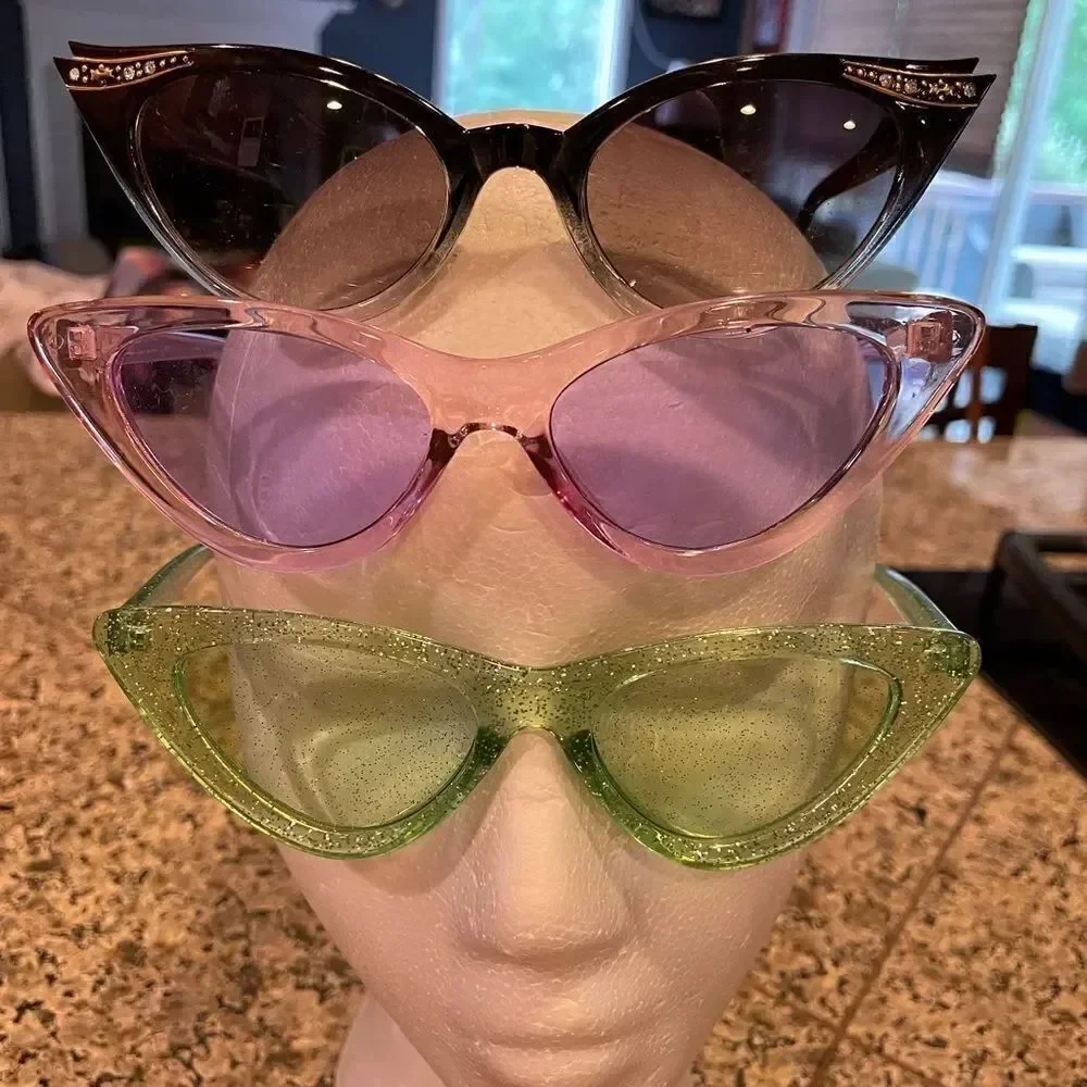 Women’s Cat Eye Sunglasses Black Pink Green Sparkle